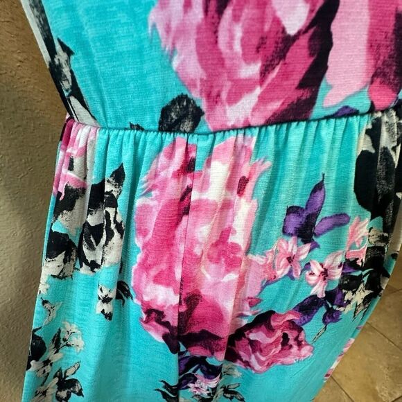 VINTAGE 90’s USA Made Floral Sleeveless Maxi Dress Medium BOHO Fairy Tropical - Picture 9 of 16